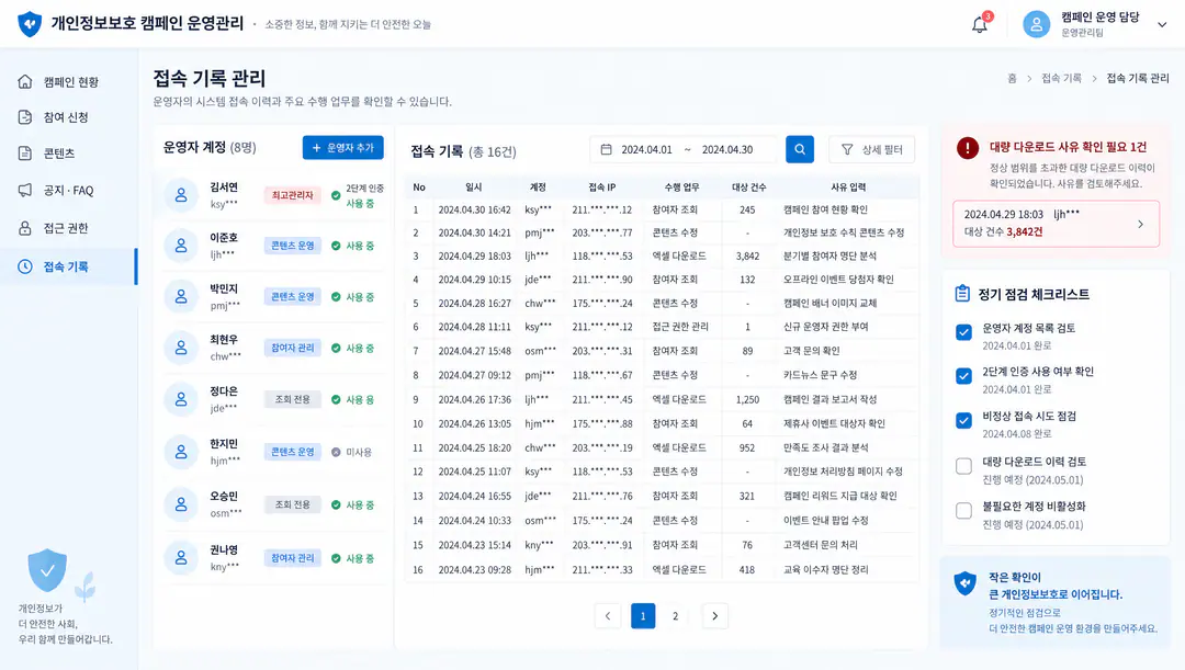 운영자 접근 권한과 접속 기록