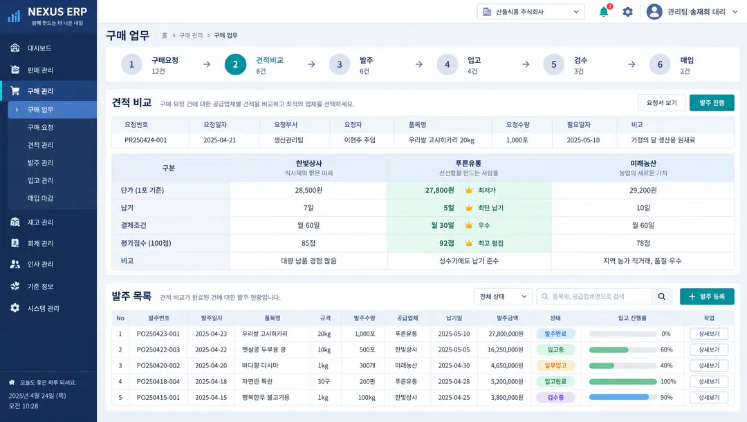 구매요청에서 발주·입고까지 업무 처리