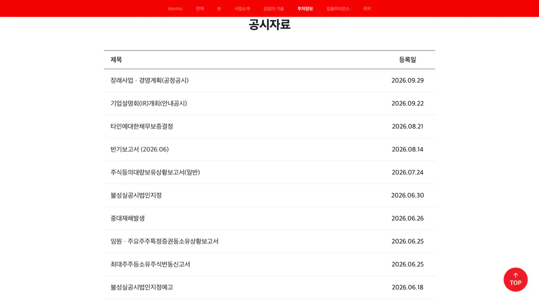 공시자료 — DART OpenAPI 연동 목록