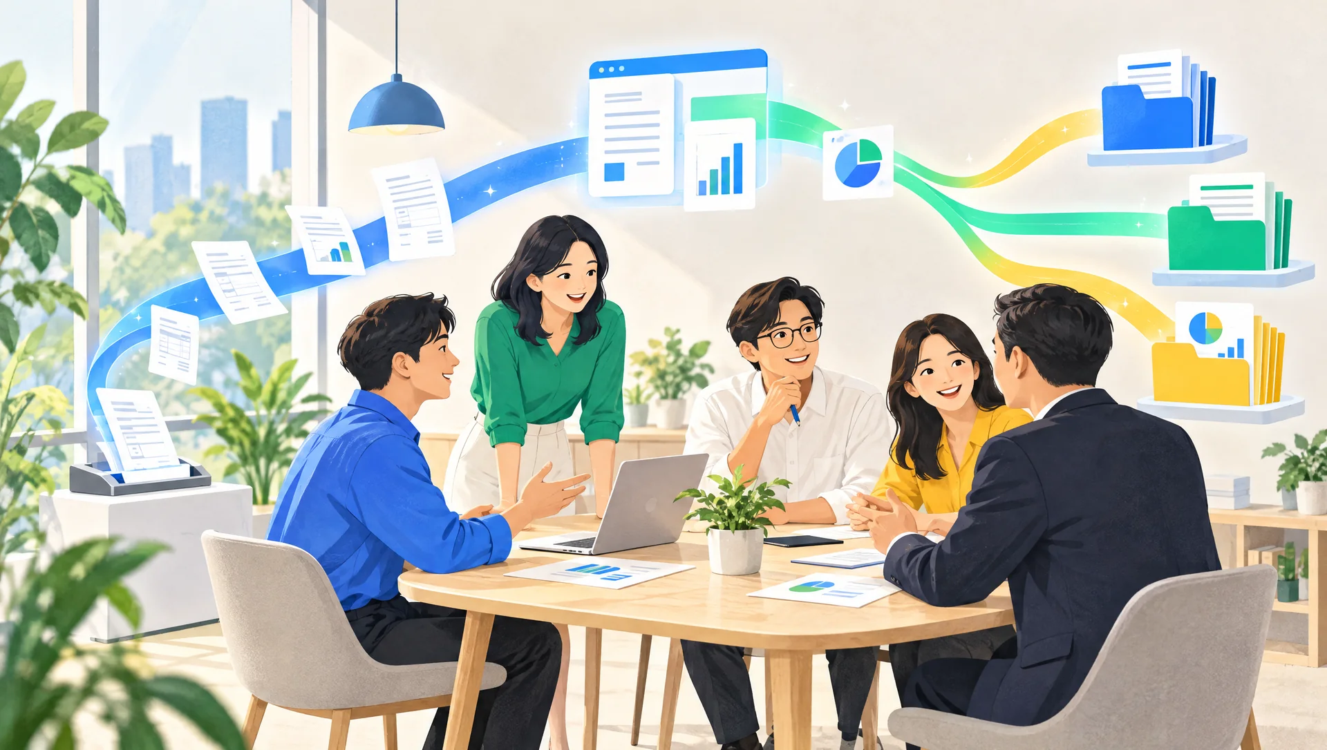 시스템이 반복 업무를 처리하는 동안 고객과 이야기하는 팀